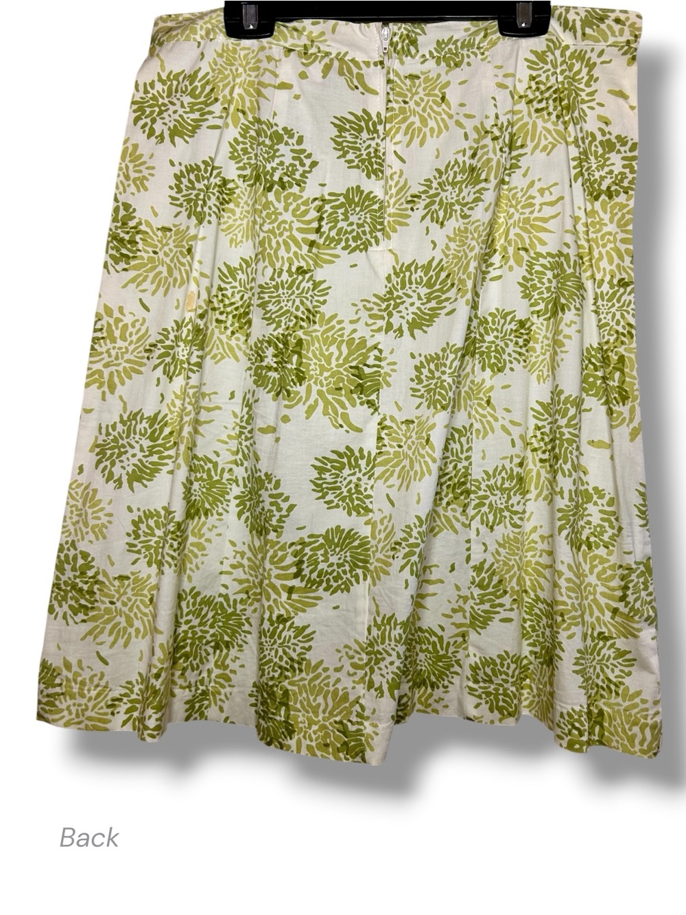 Pleated A-Line Knee Length Skirt Vibrant Green Floral Print on White Zip Close L - Picture 4 of 13
